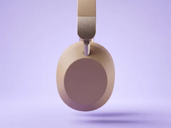 Close side view of the Aubrel One ear cup and aluminium yoke